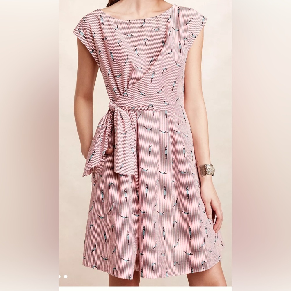 Anthropologie Maeve Bathing Beauty Dress Retro Swimmers Red Stripe Sz 14